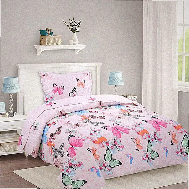 2pcs Kids Quilt Bedspread Comforter Set Throw Blanket for Quilt, A72 Butterfly