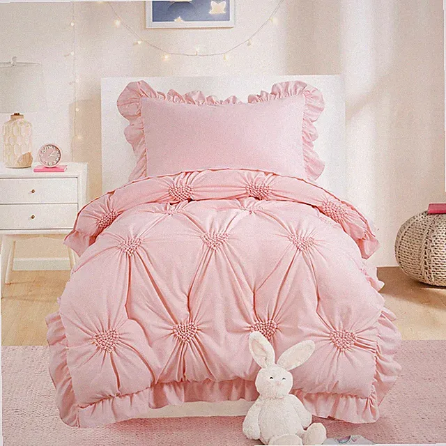 4 Pieces Pink Princess Toddler Bedding Set for Girls Kids, Ultra Soft Blush P...