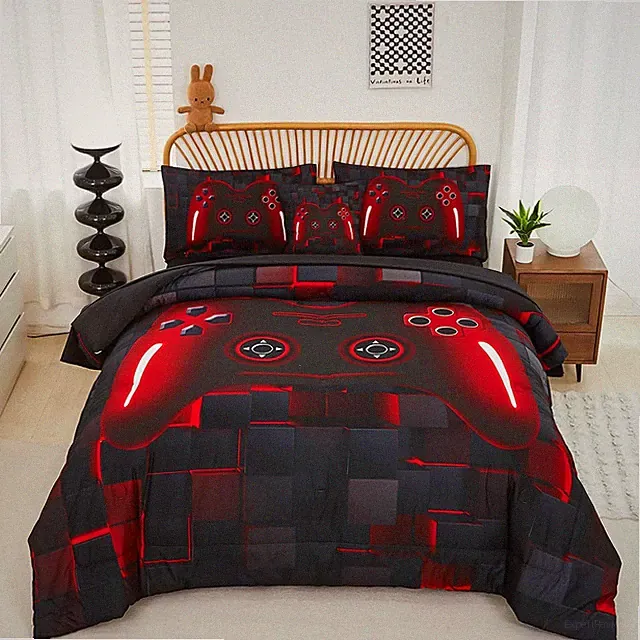 6-Piece Boys Comforter Set Queen Size Game Console Bedding Set for Kids Teen 3D