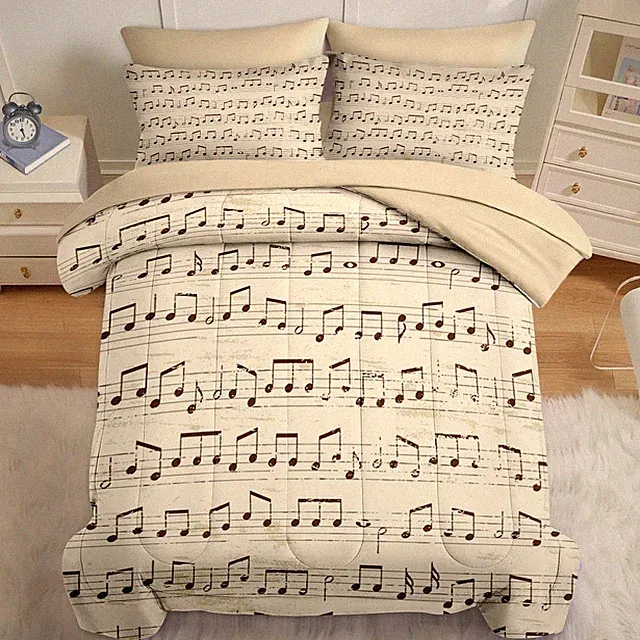 7 Pcs Comforter Set Queen Size, Musical Note Old Antique Bedding Set for Kids...