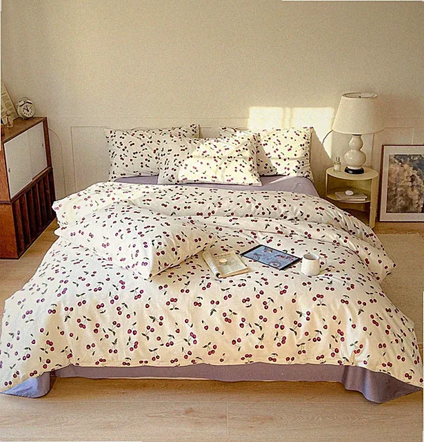 AOJIM Cherry Printed Duvet Cover Set for Kids Adults, Soft 100% Cotton Cute B...