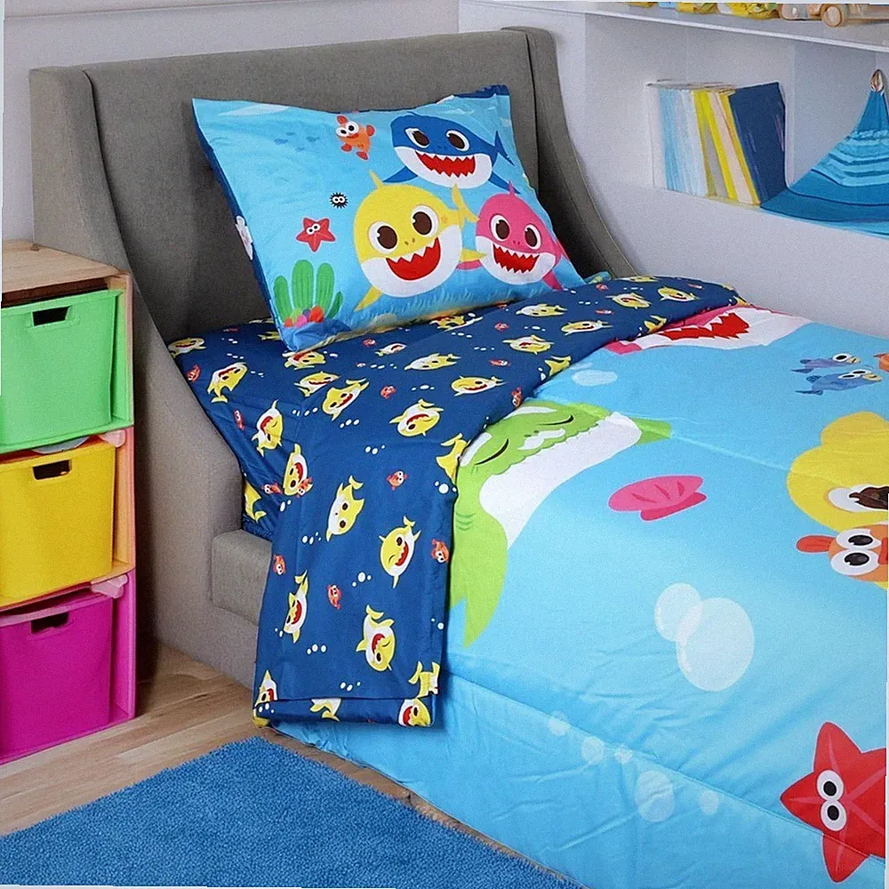 Baby Shark 4-Piece Twin Soft Bedding Set for Kids with Reversible Comforter