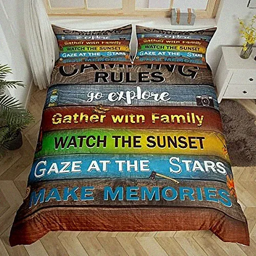 Camping Rules Duvet Cover Camper Bedding Set Size for Kids Queen Multi 10