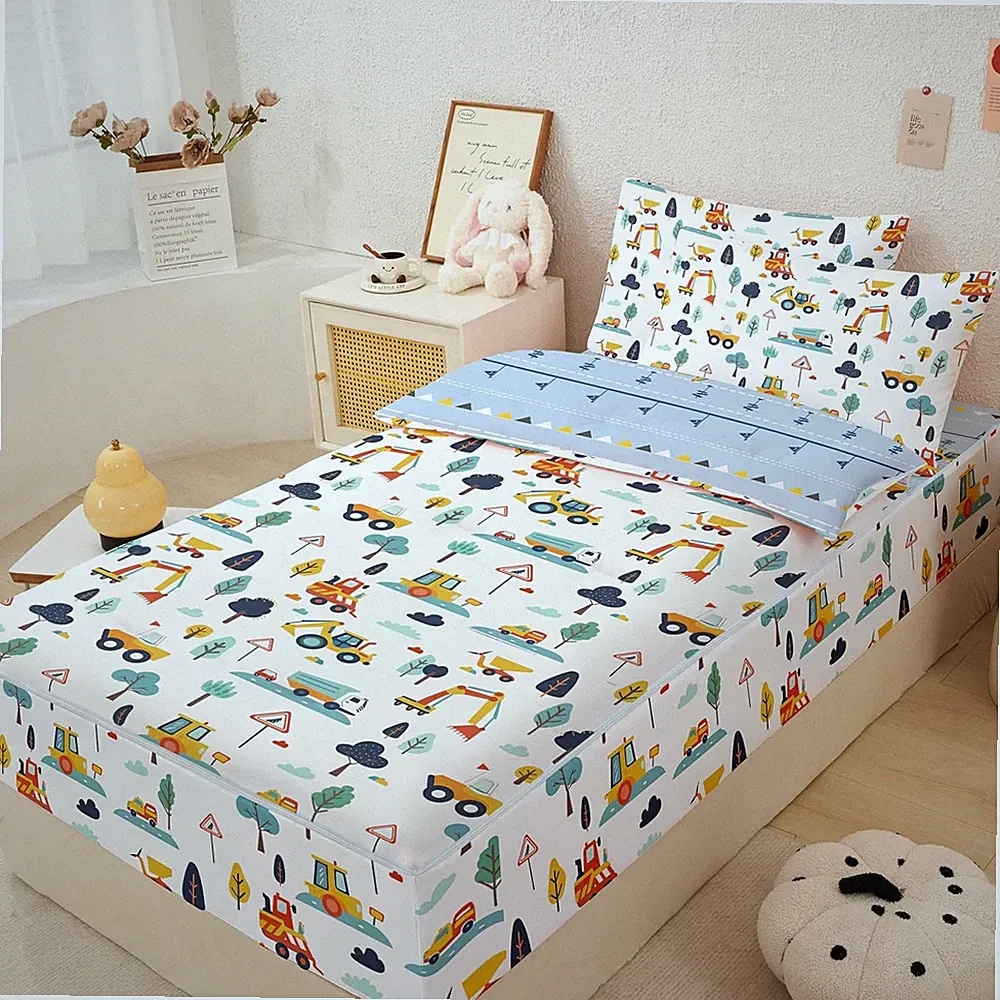 Construction Zipper Bedding Set for Kids Boys,Truck Vehicles Excavator Cars Twin