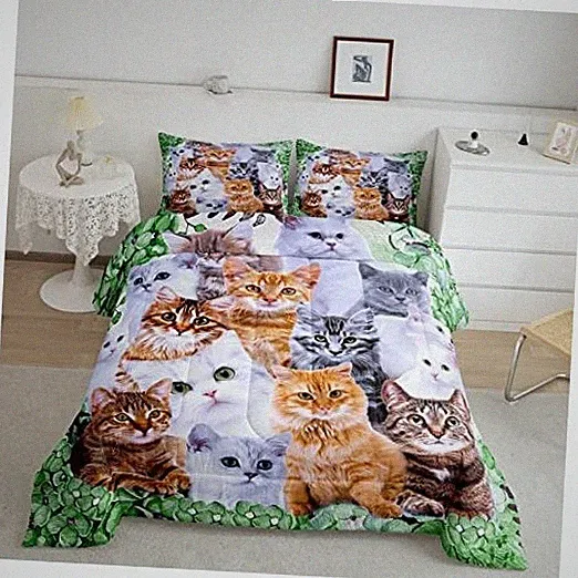 Cute Cat Bedding Size Comforter Set for Kids Boys Girls Cat Full Multi 13
