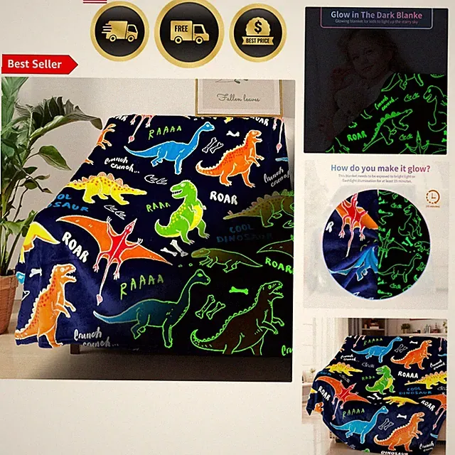 Dinosaur Blanket Kids Glow in The Dark Fleece Throw 40x50 Soft Baby Toddler
