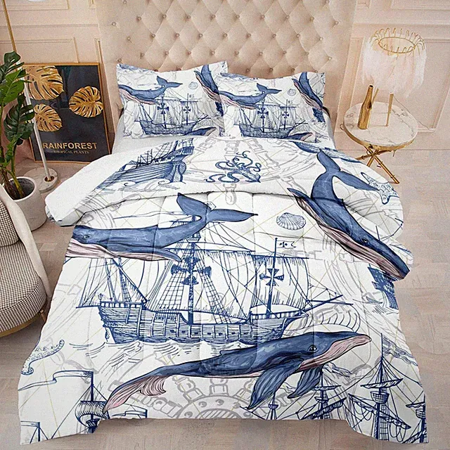 Dolphin Comforter Set Full Size,Ocean Theme Bedding Set for Kids,Dolphin Nautica