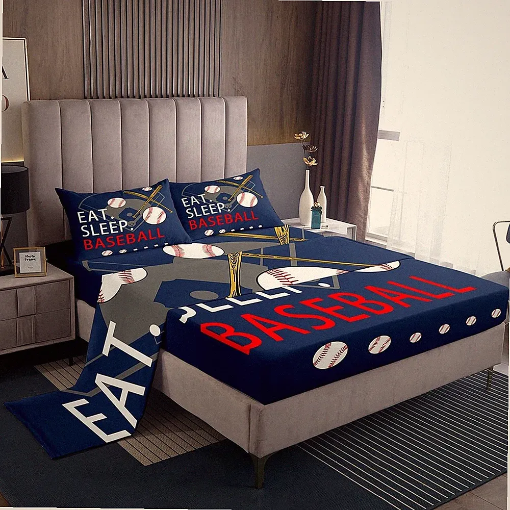Feelyou Kids Baseball Gaming Sheet Set Full Size Navy Blue Bed Sheets for Boy...