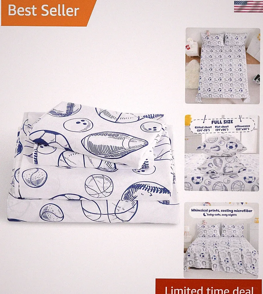 Full Sheet Set Kids - 4 Pieces Soft Microfiber Cartoon Style Bedsheets for Bo...