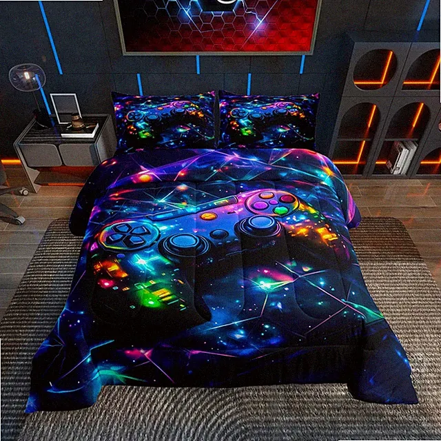 Galaxy Gamer Comforter Set for Kids, 3-Piece Queen Size Bedding Set