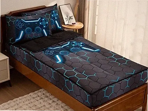 Gamer Printed Zipper Bedding Sets for Kids Boys Lightweight Twin Blue