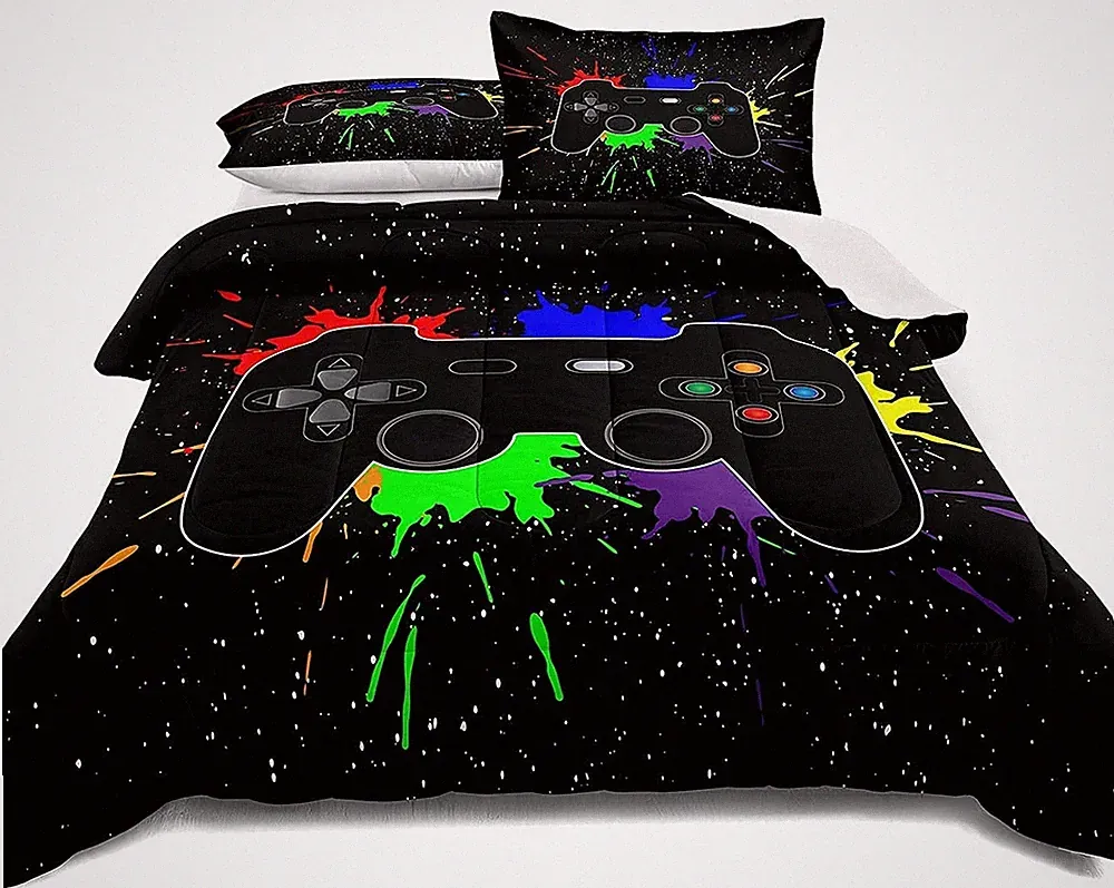 Gaming Bedding Set Full Size Gamer Comforter Set for Boys Girls Kids Teens So...
