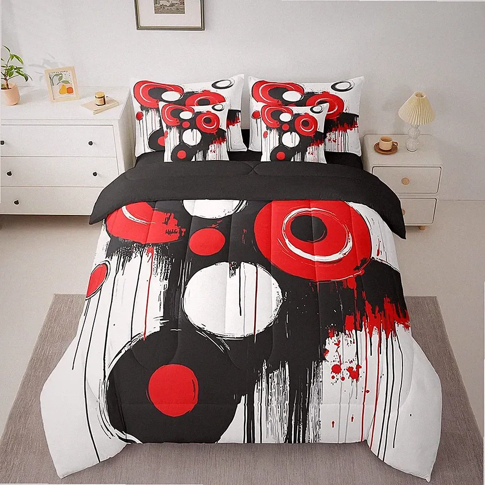 Geometric Circle Comforter Set for Kids, 7-Piece Queen Size Bedding Set