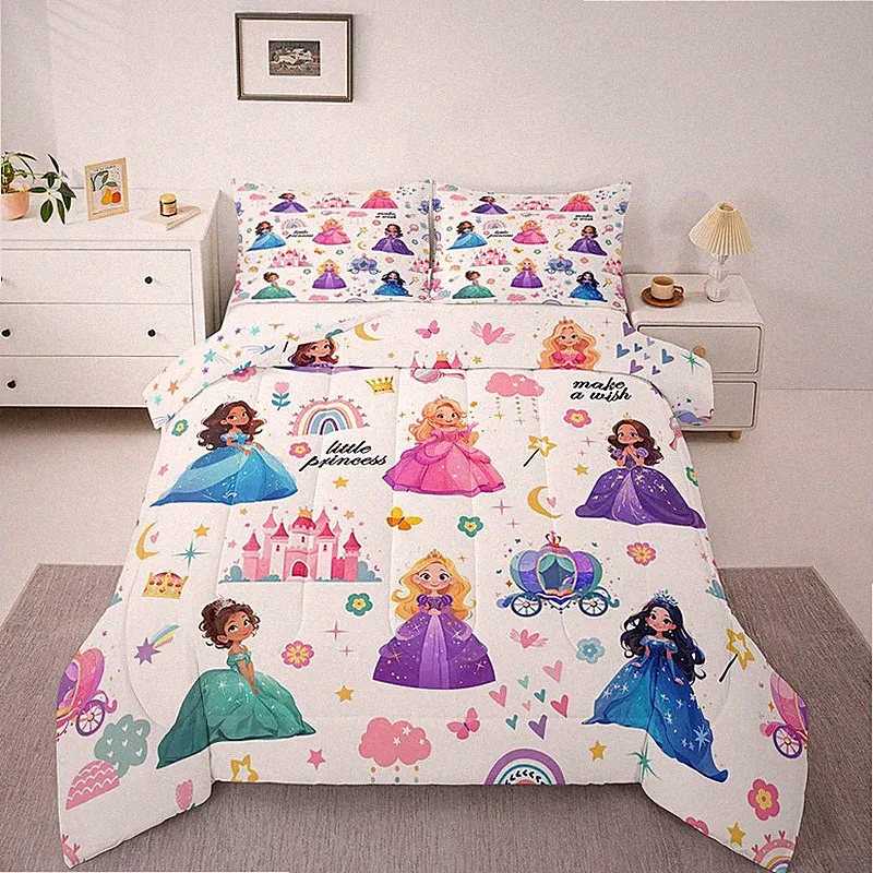 Jejeloiu Cute Princess Bedding Set Full Size Castle Comforter Set For Kids