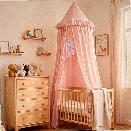 Kids Bed Canopy for Crib & Twin Size with Ruffles 25.6"W*106"L Pink