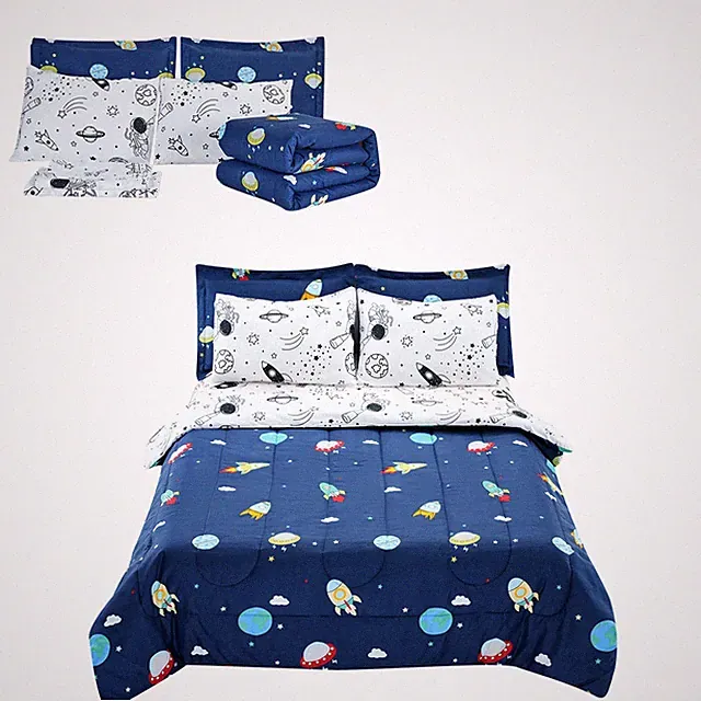 Kids Comforter Set 7 Pieces Twin Bedding Set for Kid & Teen Space Printed