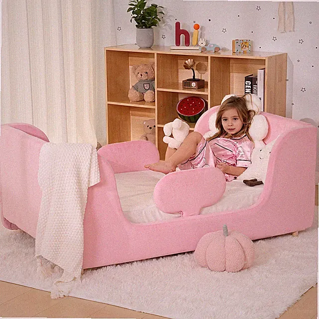 NAIZEA Toddler Bed Child Bed for Kids with Extra Guard Rails Floor Bed Frame