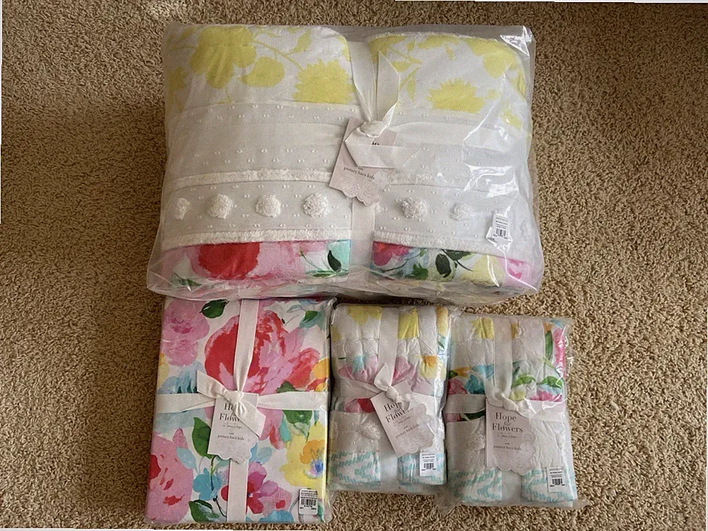 NEW Pottery Barn Kids Hope for Flowers FULL Quilt Euro Shams FULL Sheet Set