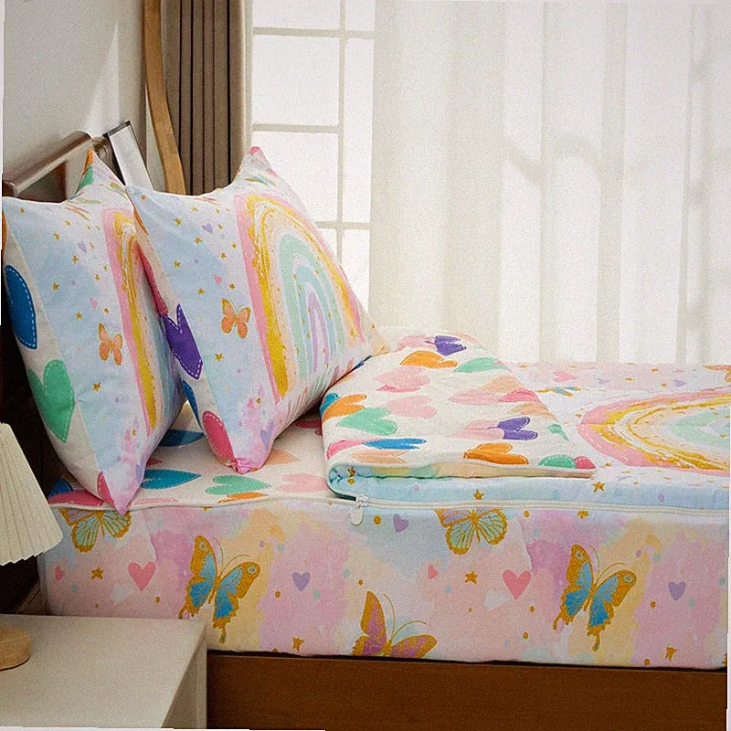 Ntbed Rainbow Printed Zipper Bedding Sets Twin For Kids Girls Lightweight