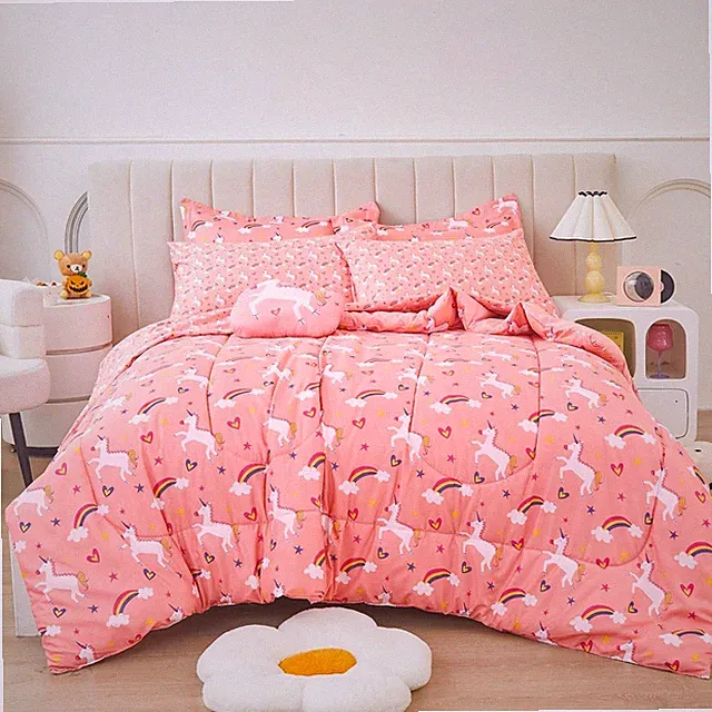 Size Comforter Sets for Girls Kids, 8 Pieces Bed in Full Pink Unicorn Rainbow