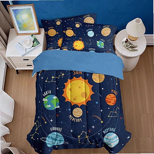 Solar System Duvet Cover Sets Full Size for Kids Boys, Incude 1 Polyester Com...