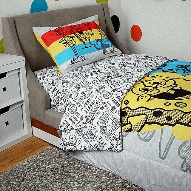 Spongebob Squarepants 4 Pcs Twin Bedding Set for Kids with Reversible Comforter