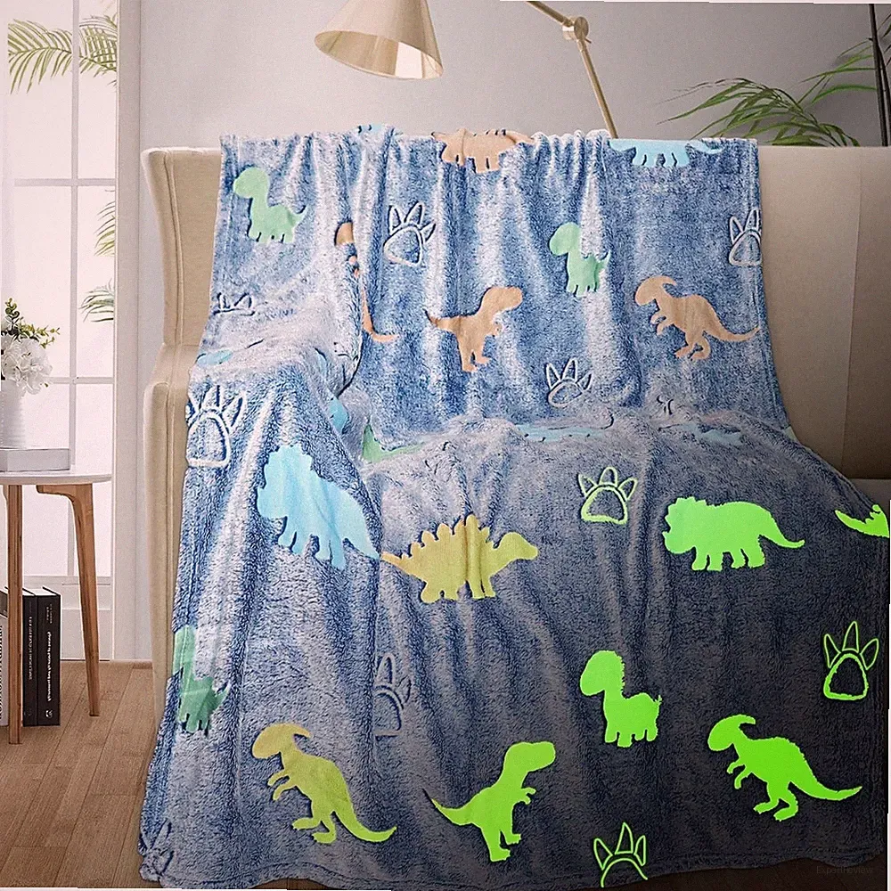TEHALK Dinosaur Glow in The Dark Blanket for Kids, Toddler Blanket for Boys, Din