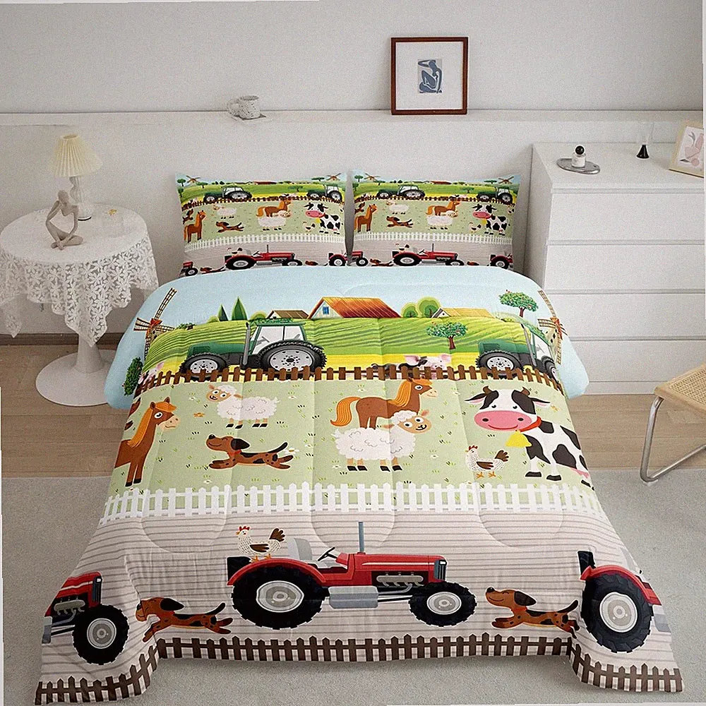 Tractor Bedding Sets for Boys Full Size Toddler Kids Cute Cartoon Farm Animal...