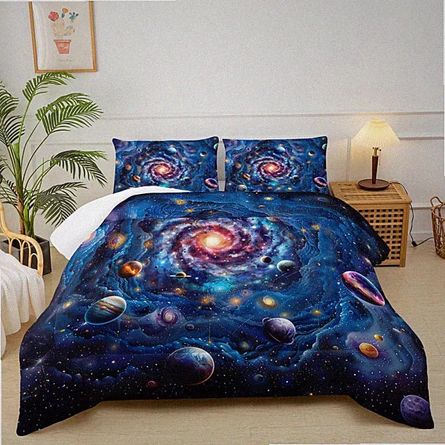 Twin Size Galaxy Comforter Set for Kids，Outer Space Themed Twin Bedding S