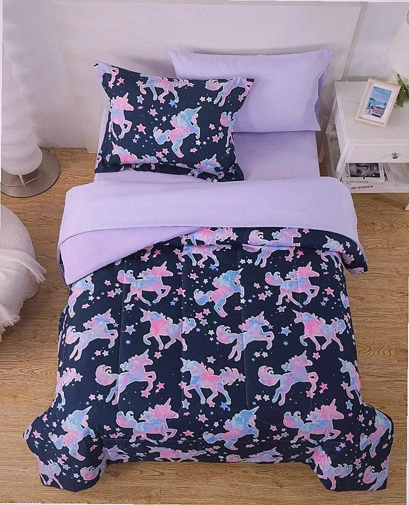 Your Zone Glow in the Dark 5-Piece Unicorn Twin Bedding Set for Kids with Fabric