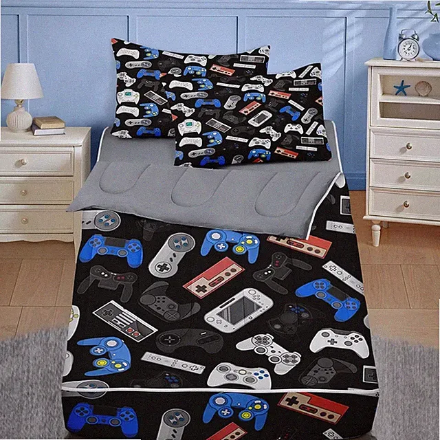 Zipper Bedding Twin Retro Colorful Gamepad Zip up Bedding Set for Boys and Kids
